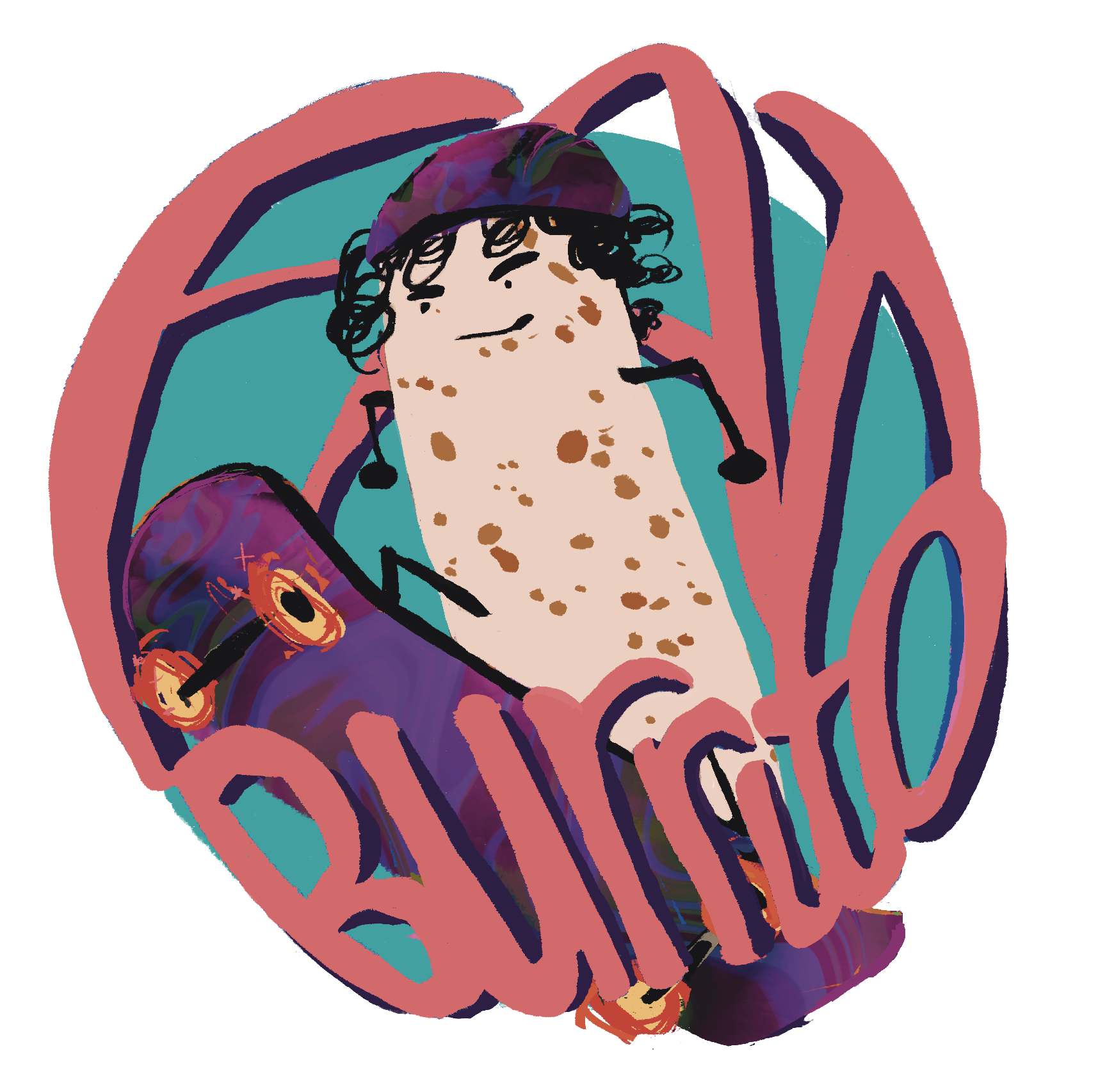 Fat Burrito logo - a burrito character on a skateboard